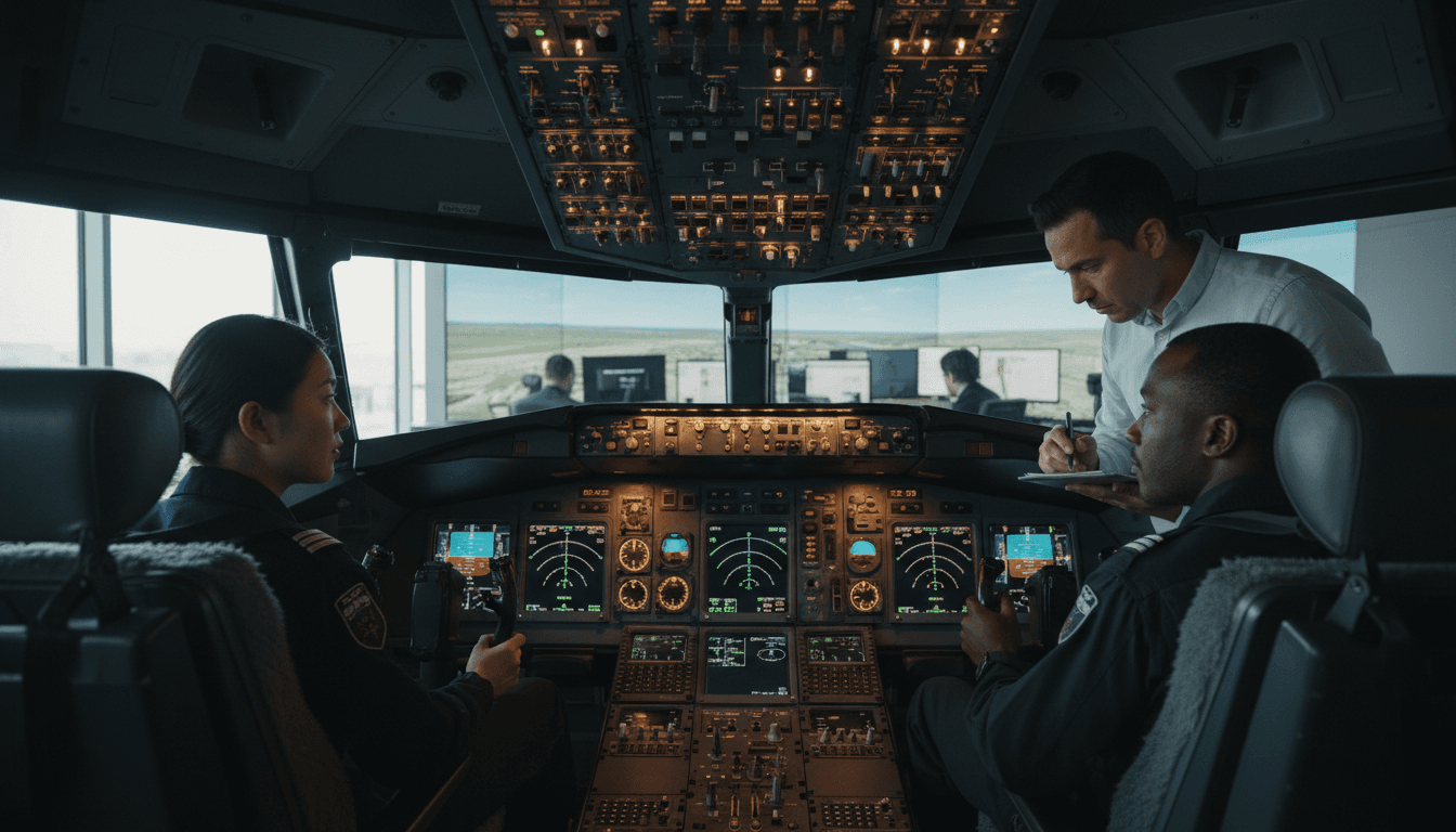 Two pilots wearing headsets in a cockpit during flight