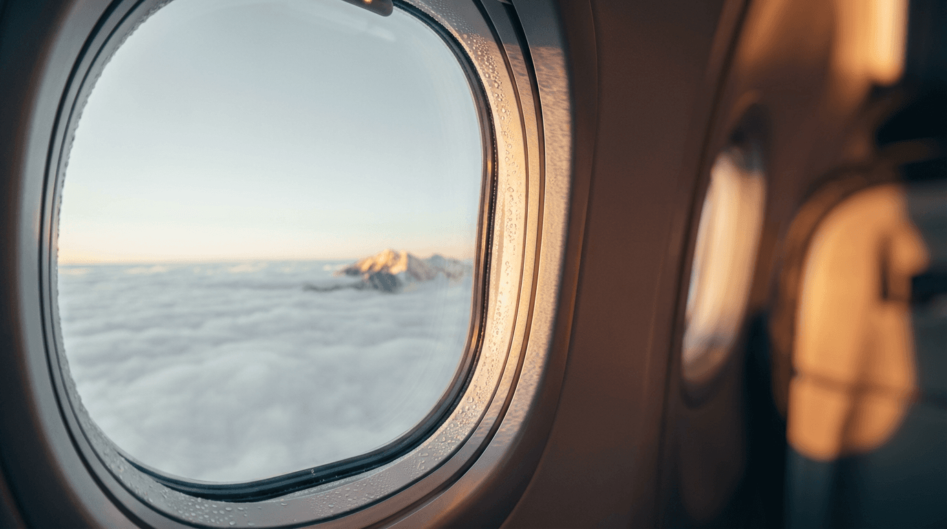 Wing and engine nacelle above a solid cloud layer